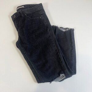 Free People Womens Low Rise Straight Crop Denim Jeans Black 27 Raw Distressed